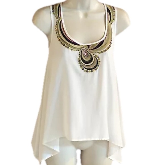 🆕 Trina Turk silk embellished shark bite t… - Picture 1 of 13